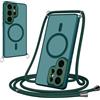 Pnakqil Cover Magnetica con Cordino per Samsung Galaxy S26 Ultra, Compatibile con MagSafe, Sottile con Laccio Collana Tracolla Regolabile AntiGraffio Case con Collana-Verde