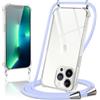 Coiwxmoi Cover per iPhone 13 Pro Max con Cordino 6,7,Trasparente Custodia con Laccio Tracolla Corda Catena Cinghia,Ultra Morbido Silicone TPU Antiurto Case per iPhone 13 Pro Max, Viola
