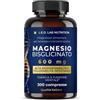 L.E.O LAB Magnesio Bisglicinato Puro 600mg 300 Compresse - Contribuisce alla Riduzione della Stanchezza Fisica e Mentale, Funzione Muscolare e Sistema Nervoso