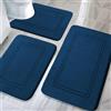 chakme Set di 3 tappetini da bagno, in morbido memory foam e tappetino per WC a forma di U, antiscivolo, lavabile, set di tappetini da bagno, blu navy