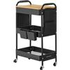 SONGMICS Carrello a 3 Ripiani, Carrellino con Piano d'Appoggio, 2 Contenitori Pensili Rimovibili, 6 Tasche Laterali, per Soggiorno Studio Cucina Bagno, Nero Inchiostro LRC036B01