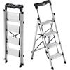 VEVOR Scaletta Pieghevole Salvaspazio con 4 Gradini con Ampio Pedale Antiscivolo e Impugnatura Comoda, Scala a Pioli Portatile in Alluminio con Capacità di 150 kg, Multiuso per Cucina, Casa