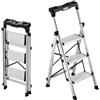 VEVOR Scaletta Pieghevole Salvaspazio con 3 Gradini con Ampio Pedale Antiscivolo e Impugnatura Comoda, Scala a Pioli Portatile in Alluminio con Capacità di 150 kg, Multiuso per Cucina, Casa