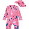 DivingBirds Costume da bagno a maniche lunghe con cappello da sole, costume intero da bambino, con cerniera, 3 mesi - 3 anni, Balena, 18-24 Mesi