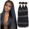 HeioWuio 30 30 30 Pollici Extension Capelli Veri Human Hair Bundles Straight Hair 1B Natural Black Bundles Human Hair Extensions Double Weft for Women Minimal Smell for Women 3 Bundles