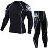 GUOCU Abbigliamento Sportivo Da Uomo, Maglia Termica + Pantaloni Termici Leggero Alta Elasticità Leggings Per Corsa Sci Palestra Ciclismo Fitness,Nero-Lupo,4XL