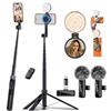 yAyusi Kit vlogging magnetico 3 in 1 per iPhone/Android, kit di avvio per YouTube, treppiede magnetico/microfono/telecomando, selfie stick da 71 con luce per kit essenziale per creatori di contenuti