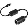 HATMINI Cavo di Alimentazione Adattatore USB A a Accendisigari, 1FT 5V Maschio a 12V Presa Femmina, Convertitore per Registratore di Guida Auto, GPS (USB C)