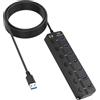 Kryolithm Hub USB 7 Porte Alimentato con Interruttori Indipendenti e LED, Hub USB 3.0 2.0 per PC, Laptop, Mac, Windows, Linux, Cavo 1.2m