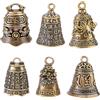 SUPERFINDINGS 6 campanelle da appendere in ottone vintage, 6 stili, piccole campane cinesi Feng Shui in bronzo tibetano, ornamenti artigianali, campanelle per portachiavi fai da te, porta di casa
