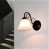 Licht-Erlebnisse Lampada da parete casa di campagna, lampada da parete antica, con braccio, cucina, camera da letto, soggiorno, nero, metallo, vetro, basso abbagliamento, H:18 cm, E14, lampada da parete rustica