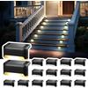 Solpex Luci solari per esterni, 16 pezzi, luci a LED impermeabili per scale esterne, gradini, recinzioni, cortili, patio, grondaia, sentiero, decorazione (nero, bianco caldo)
