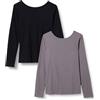 Amazon Essentials T-Shirt a Costine Slim Fit a Maniche Lunghe con Scollo Rotondo Donna, Pacco da 2, Nero/Bianco Guscio D'uovo, M
