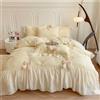 SOUKECHY Set di biancheria da letto in pizzo con volant, fiocchi e lacci ferma piumino, morbida microfibra spazzolata, copripiumino in stile shabby chic, chiusura a cerniera, per letto queen size, giallo