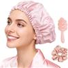 drado Cuffia Capelli Ricci Berretto da Notte 3 Pezzi Bonnet Donna Notte Raso Regolabili Morbida e Protettiva Riutilizzabile Doppia Cappuccio + Cadeau Elastico per Capelli & Pettine per Capelli (Rosa)