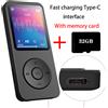 NONE Lettore MP3 Interfaccia di tipo C Porta di ricarica rapida (con scheda di memoria da 32 GB) Versione Bluetooth 5.4 Lettore musicale Registrazione FM E-book