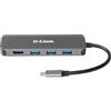 D-Link DUB-2333 Hub USB-C 5-in-1 con Power Delivery (PD 60W), HDMI 4K, 3 porte USB 3.0 per PC, MacBook Pro, MacBook Air, iPad Pro, Chromebook, Surface Pro e altro