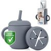 Reer Tazza 2 in 1 per neonati e bambini piccoli | Pratico compagno per viaggiare | a prova di perdite | Snack Cup | Bicchiere | Grigio-blu