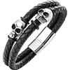 QIUJUNDE Bracciale da uomo Teschio, Cool nero pelle in acciaio inox teschio bracciali braccialetto con chiusura magnetica gioielli per l'uomo ragazzi adolescenti bambini Halloween compleanno regalo di Natale