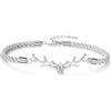cholinchin Bracciale da donna in argento 925, con corda intrecciata con zirconi, regolabile, cervo, cervo, idea regalo per donne, donne, donne, adolescenti, ragazze, Natale, Argento sterling