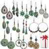 CHINPING 12 paia di orecchini pendenti stile boho vintage set da appendere per vestiti donne ragazze, orecchini pendenti orientali bohémien retrò orecchini piercing all'orecchio con fiori foglia nappe piuma