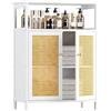 HITNET Mobiletto Bagno Rattan, Armadietto Bagno da Terra, Bambu Mobile Bagno Basso Pavimento con Compartimento Aperto, adatto per Soggiorno, Cucina e Corridoio, Bianco