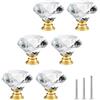 ShipeeKin Pomelli per cassetti in cristallo con base dorata 6 Pack | 30mm pomello in vetro diamantato Maniglie per cassetti Maniglie per mobili