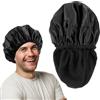 Yuanchu Cuffia da doccia a 3 strati, extra large, impermeabile | Cuffia da doccia regolabile da donna, fodera in morbida spugna, riutilizzabile, per doccia, spa, trucco, uomini (nero)