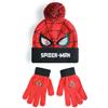 Marvel Set berretto e guanti per ragazzi di Spiderman | Cappello invernale lavorato a maglia rosso e nero con occhi di Spiderman e ragnatela | Cappello con pompon per bambini taglia unica