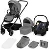 LIONELO Meril Passeggino 3 in 1 con Navicella e Seggiolino Auto 0-48 Mesi | Fino a 22 kg, Ruote All-Terrain 360°, Schienale Reclinabile, Sospensioni, Cappottina XXL e Accessori Inclusi