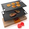 NutriChef Griglia in Ghisa Reversibile 45,72 Centimetri, Piastra per Grigliare, Pressa per Hamburger con Guanto in Silicone, Compatibile con Gas e Induzione