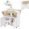 HOMCOM Mobile Tavolo Pieghevole con Ruote, due piani pieghevoli, Vano portaoggetti, 4 Ruote, Bianco+Naturale, 70 x 83 x 75cm | Aosom Italy