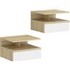 HOMCOM Set di 2 Comodini Sospesi con Cassetto e Mensola Aperta, 35x32x22.5 cm, Bianco e Rovere | Aosom Italy