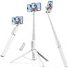 SYNCWIRE Bastone Selfie Treppiede 140cm, Selfie Stick Regolabile con Telecomando Bluetooth Ricaricabile, Asta Selfie in Alluminio Estendibile, Compatibile con iPhone e Smartphone Android (Bianco)