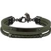 Breil - Men's Bracelet B Mix Collection TJ3089 - Gioielleria Uomo - Braccialetto per Uomo in Pelle Verde e Acciaio, con Triplo Passante Intorno al Polso - Lunghezza Regolabile da 17 cm a 23 cm