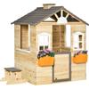 Casetta Bimbi 3-7 Anni a 2 Finestre con Portavasi e Panchina, in Legno di Abete e PP, 113Lx94x134.5 cm