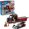 LEGO City Display Truck F1 con Auto da Corsa Audi F1 Giocattolo - Kit con 3 Minifigure e Funzione di Sollevamento Veicoli - Idea Regalo per Bambini da 7 Anni in su Fan degli Sport Motoristici - 60493