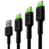 Green Cell GC Ray LED | SET 3x 30cm 120cm 200cm USB C Cavo Tipo C Nylon Cavetto Cable di Ricarica | per Samsung Galaxy S22 S21 S20 Ultra S10 S9 S8+ | Note 20 10 9 8 | A80 A71 A70 A50 A42 | Huawei P40 P30 P20