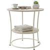 Relaxdays Tavolino Rotondo con 2 Ripiani, Legno e Metallo, HxP: 55 x 55 cm, Naturale/Crema