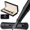 Wordsworth & Black Set Penna Stilografica di Lusso,Pennino Curvo,Tutto Nero | Regalo per Uomo e Donna, Corpo in Ottone, 18K, Calligrafia, Convertitore + 24 Cartucce, Ricaricabile, Antiperdita