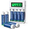 Delyeepow Pile Ricaricabili AA con Caricatore, Delyeepow 8 Pezzi 3300 mAh 1.2V Ni-MH Batterie Ricaricabili AA, con Caricatore Intelligente LCD Caricabatterie 4 slot Indipendente Ricarica Rapida USB
