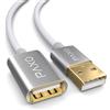 PAXO Prolunga USB 2.0 2m Nylon bianco, cavo di prolunga A-A, spina in alluminio, guaina in tessuto