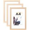 Scholartree Cornice Naturale in Legno A4 con Supporto, Set di 3, Cornice A4, Cornice per Foto A4, Cornice per Poster A4, Installabile a Parete o su Mobile