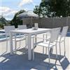Parama Set da esterno bianco con tavolo allungabile 140/210x75cm e 4 sedie in alluminio e textilene con braccioli squadrati | Marel