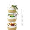 Yiomxhi 3 Livelli Cestino da Appendere Parete, Borsa Portaoggetti Organizer Porta in Corda Cotone con 4 Ganci, Cesto Frutta Rimovibile Decor Bohémien per Cucina Camera Letto Soggiorno, Kaki