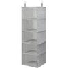 flaxarne Grigio Organizer da Appendere per Armadio con 5 Ripiani e 2 Ganci Robusti,Salvaspazio Armadio Interno,30x30x100cm