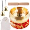 HOSPAOP Set di campane tibetane - fatto a mano, per meditazione, yoga, suono ciotola singing bowl piccola in Nepal con bacchetta in legno, cuscino per campana tibetana, campana in ottone per donne e uomini, 8