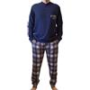 ARTIGIANI DEL PIGIAMA Pigiama da Uomo Invernale Punto Milano Jacquard Felpato Morbido e Traspirante Derby Made in Italy Lungo (IT, Testo, M, Regular, Regular, Blu Navy Pant. Quadri)