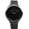 BERING 17039-102 Orologio unisex al quarzo, orologio da polso con cassa in acciaio inossidabile color argento da 39 mm, quadrante nero, cinturino in maglia milanese, vetro zaffiro, 3 ATM