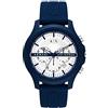 Armani Exchange Orologio per uomo, Movimento cronografo al quarzo e cassa da 46 mm con cinturino in silicone o pelle, Blu e bianco